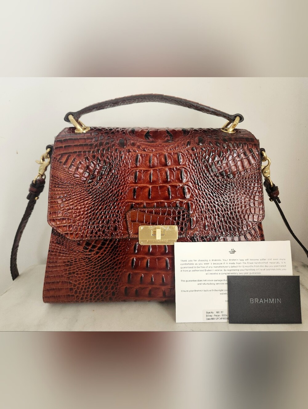 NWT Brahmin Pecan Melbourne Brinley Croc-Embossed Top-Handle Shoulder Bag